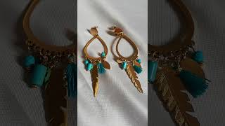 ⭐Boucles d'oreilles turquoise feuille d'or