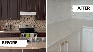 How to install Peel and Stick contact paper |  Countertop & Backsplash Makeover (Renter-Friendly)