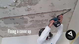 Fixing a cover up. Removing Foam Panels and Repairing a Water-Damaged Concrete Ceiling