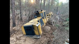 Stuck Tigercat Tree Cutter Shear Saw Mud Buried Caterpillar D6N Rescue Dozer Mud Water Deere Logging