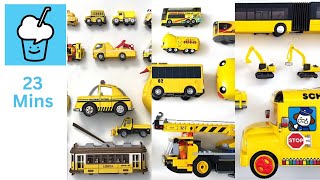 Yellow vehicles car vehicles collection  tomica lego siku double decker bus tow truck snowmobile