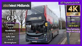 [National Express West Midlands] 63 ~ Frankley, Arden Walk ➝ Birmingham, Old Square【4K UW】