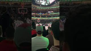 Entertainment during a timeout at the Bulls game