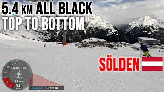 [4K] Skiing Sölden, 5.4 km All Black Top to Bottom on Pistes 14, 20 and 22, Austria, GoPro HERO11