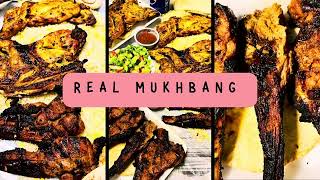 Real Mukbang: Arabic food spareribs,Barbecue chicken,kabsa rice and fresh vegetables salad