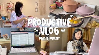 day in my life ep. 12: productive study vlog, cleaning, cooking, baking, skincare (phd student)