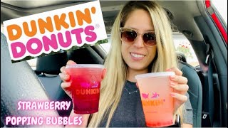 Trying Dunkin New Strawberry Bubbles Drink | Boba Tea Review 🌟🧋