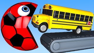 Learn Colors with PACMAN and School Bus Street Vehicle 3D Soccer Ball for Kid Children