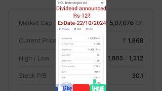 #HCL #Technologies Ltd #dividend announced #indiansharmarket