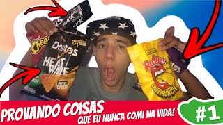 PROVANDO COISAS QUE EU NUNCA COMI NA VIDA #01 - NOVOS SABORES DE: DORITOS, CHEETOS, BIS BLACK E +