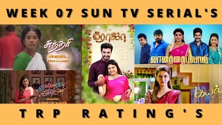 WEEK 07 SUN TV SERIAL'S TRP RATING'S (URBAN+RURAL)🔥 | DUN TV | VIDEO'S WORLD | TAMIL | 2022