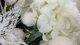 34 Inch White Glittered Hydrangea Stem, Set of 2