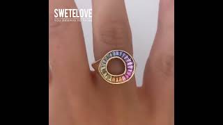 Swetelove Handmade Art Deco Irregular Rainbow Multicolor Baguette Cut Sterling Silver Band Ring