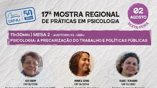 17ª MOSTRA REGIONAL DE PRÁTICAS EM PSICOLOGIA - MESA 2 (2/8/24)