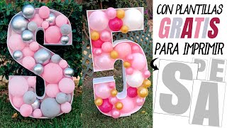 Números y letras 3D para rellenar con globos