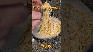 Easy carbonara pasta with free range eggs and lobster mushrooms #nature #cooking #foresttotable