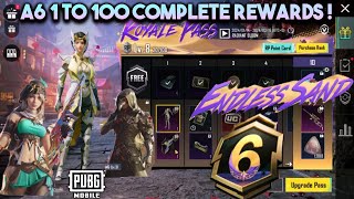 A6 Royale Pass 1 To 100 Compelete Rewards | 100 RP Set | Emotes 🔥 | Gun Skins | Pubg Mobile | BGMI