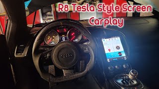 Audi R8 with Tesla Style Screen Carplay installation work with OEM back up Camera.