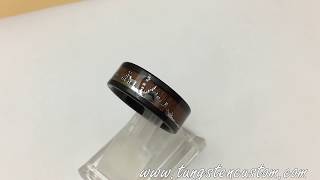 Hunter Hunting Ring Deer Crossing Wedding Band Rings Silhouette Over Real Koa Wood Wedding Band Ring