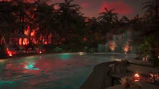 A Beautiful Golden Sunset By A Relaxing Private Pool   Soothing Water Sounds   Calming Waterfall