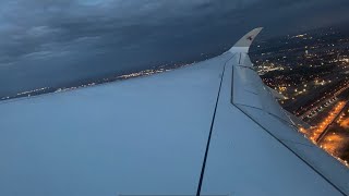 Qatar Airways A350-900 taking off from Montréal-Pierre Elliott Trudeau International at dusk