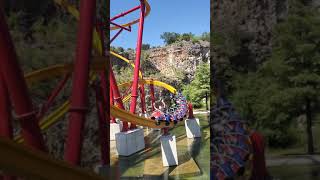 Wonder Woman Golden Lasso Coaster Close up Ride Footage Six Flags Feista Texas