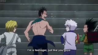 Leorio shocks Gon, Killua and Kurapika with his Age - (HunterXHunter)