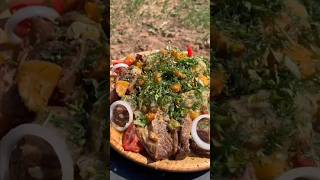 Vegetable lamb stew in a cauldron.