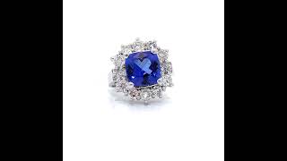 NEW! 3.87 Carat Tanzanite & Diamond Halo Ring in 14k White Gold