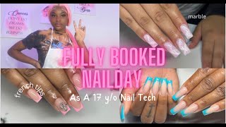 FULLY BOOKED NAIL DAY AS A 17 Y/O  NAILTECH:  4 clients, nail talk, etc. |Lexaa Nailss|