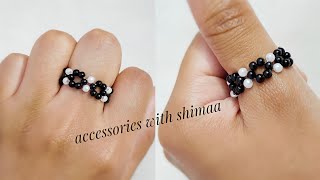 flower beaded rings black accessories|اكسسوارات خواتم بالخرز باشكال الورد اكسسوارات بلون اسود