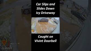 Car Slips and Slides Down Icy Driveway Caught on Vivint Doorbell | Doorbell Camera Video