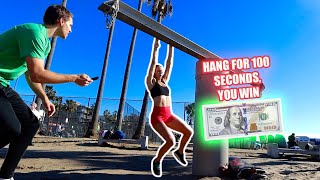 Hang For 100 Seconds, You Win $100 vs BODYBUILDERS at Venice Beach!