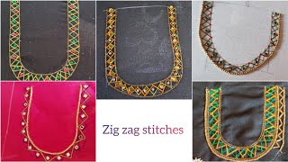 Zig Zag stitches|| Aari work design || Easy Neck design Aari work