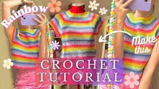 Summer rainbow crochet shirt ! Crochet with me tutorial, make your own pride top !