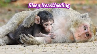 Pity old mom low power by breastfeeding baby | Adorable baby Cary comfortable from mom give milk