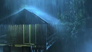 Get Over Insomnia with Heavy Rain & Robust Thunder Sounds Pierces a Tin Roof of Forest Farm at Night