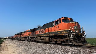 BNSF 990 H1 C44-9W Leads Manifest on the River Sub in Holland, MO