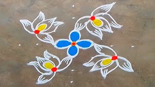 7x1 dots simple lotus rangoli designs|Friday rangoli|small muggulu|easy kolam