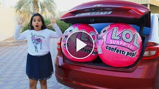 شفا و أكبر لعبة لول في سيارة بابا !! Big L.O.L. Confetti POP in Mom's Car