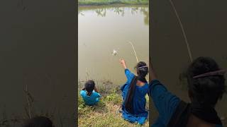 Brother Sister catching Deshi Fish by traditional hook trap in Beel pond #native_fish #fishing