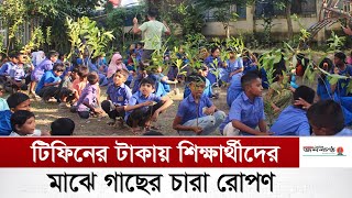 শিক্ষার্থী গাছের চারা হাতে নিয়ে দেশপ্রেমের শপথ নেন !