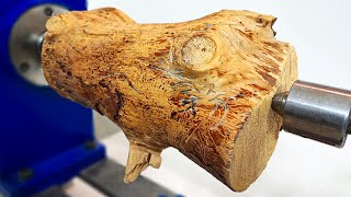 Woodturning _Turning This Log Into a Beautiful Golden Goblet 🍷