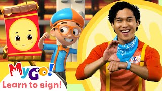 Learn Sign Language with Blippi Wonders! | Chocolate Factory 🍫  | MyGo! | ASL for Kids