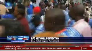 Delegates At APC National Convention Exchange Blows While Pres. Buhari Was Delivering His Speech