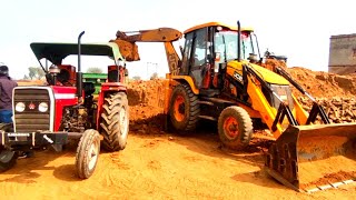 JCB 3DX Xpert Backhoe Loader Loading Mud inti Massey and John Deere Tractors | Jcb and Tractor Video