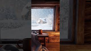 Cozy Hut Ambience   Winter Snowstorm and Fireplace Sounds  Sleep #relax #snow#cozywinterambience