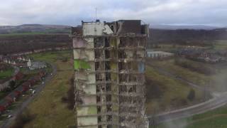 Drone footage of Drumchapel's Linkwood flat being demolished