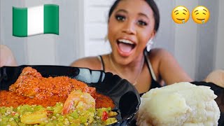 NIGERIAN/AFRICAN FOOD MUKBANG | BEEF, SHRIMP OKRO SOUP, POUNDED YAM | Eat with Me 🤤+ Storytime