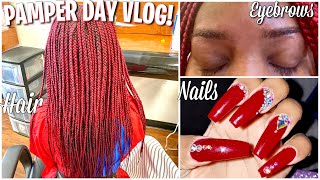 VLOG: PAMPER DAY- getting box braids, nail appointment + getting my eyebrows done!